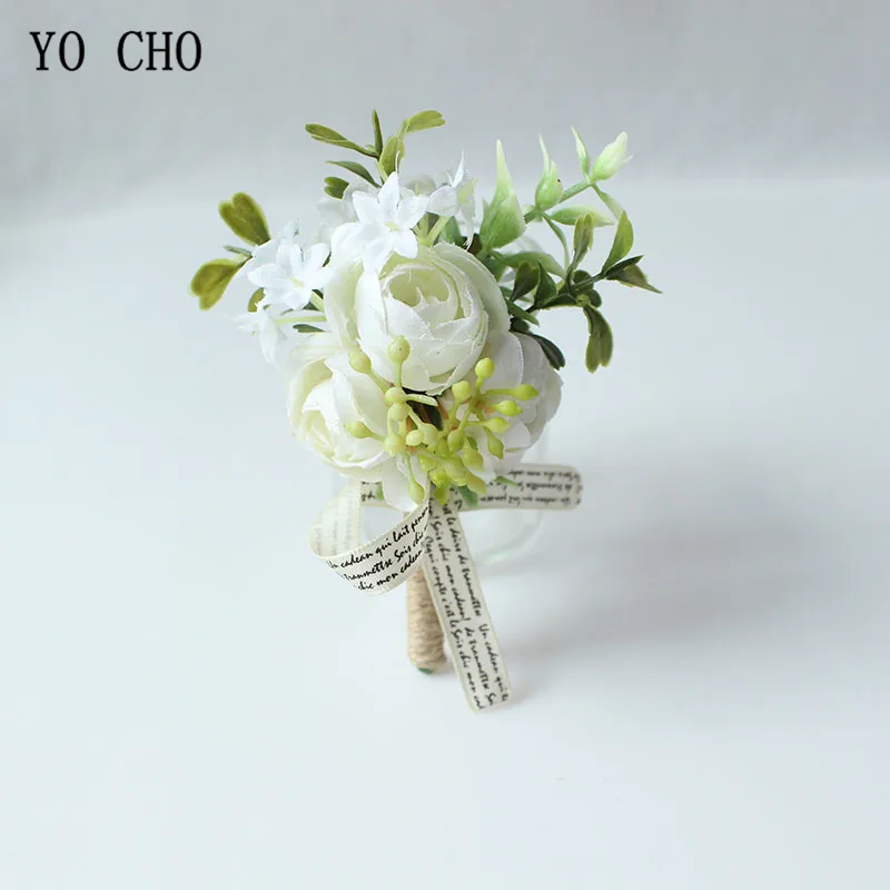 Yo cho broche de botão justo com rosas, bracelete branco, damas de honra, broche de flores, cerimônia de casamento