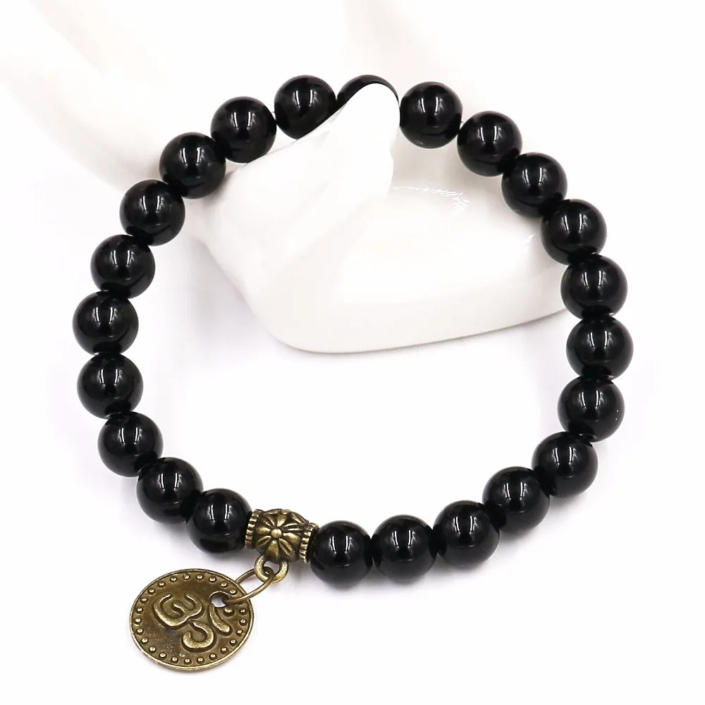 8MM Black Onyxl Natural Stone Bracelets Pendent Charm Bracelets For Men Jewelry Gift Buddha Strand Bracelets Women