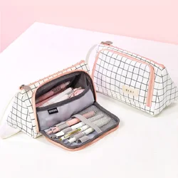 Estuche de lápices a cuadros blancos, bolsa de papelería, portalápices, suministros escolares, oficina, estudiante universitario, niña, regalo de Navidad