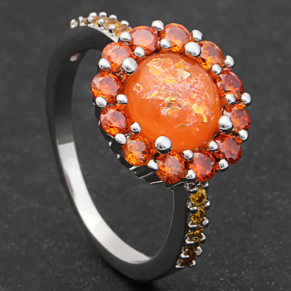 Hainon 2017 New arrival Red Opal Rings Beautiful Flower Silver Color Fire Opal Rings For Women Wedding Gift Luxury Jewelry