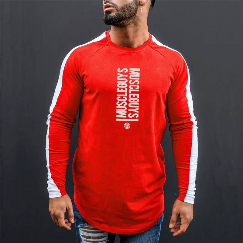 Muscleguys Autumn Mens Cotton Gyms Men T shirt Fitness bodybuilding shirts male Brand tees long sleeve t-shirt men