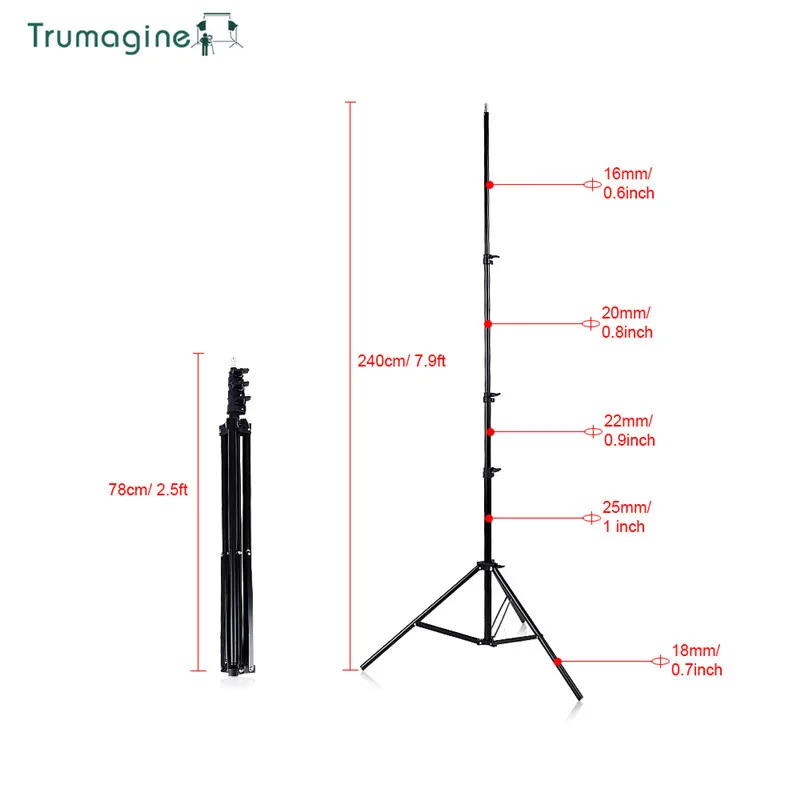 TRUMAGINE Photo Studio 240CM/7.8Ft Light Lamp Stand Tripod Photography Softbox Umbrellas Reflector lighting High Quality