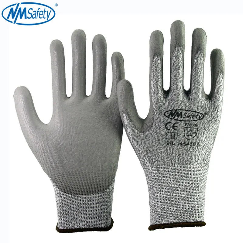 Guantes de trabajo protectores resistentes a Cortes, protectores de fibra de HPPE, Nivel 5, palma, inmersión, PU, 8 unidades/4 pares