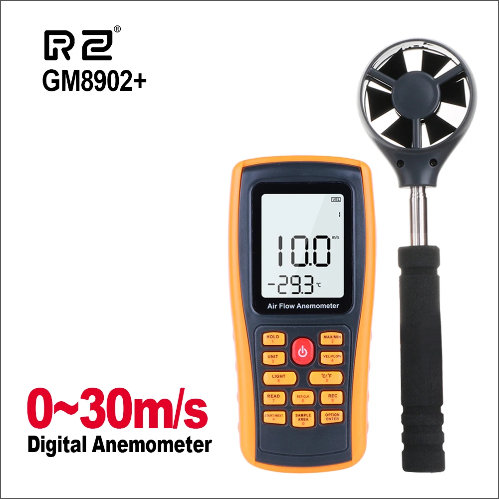 RZ  Anemometer Wind Speed Meter Digital Handheld Range 0-45m/s Air Volume Ambient Temperature Tester With USB Interface Sensor