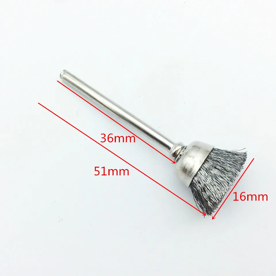 Cepillo abrasivo de copa de alambre de acero inoxidable, herramienta rotativa compatible con herramienta de pulido Dremel, vástago de 100 pulgadas, 1/8 Uds.