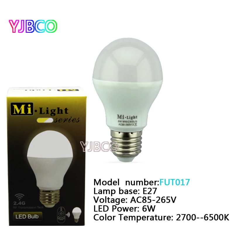 5w 6W 9W GU10 E27 Milight LED Dual white bulb base lamp CCT AC85-265V & FUT006 FUT007 2.4G 4Zone led Remote control dimmer