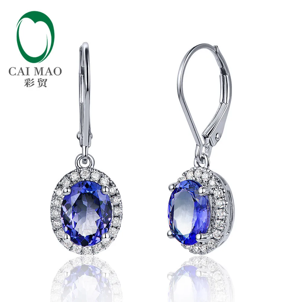 

14K White Gold Natural 2.59ct Blue Tanzanite and Diamond Enagement Earrings