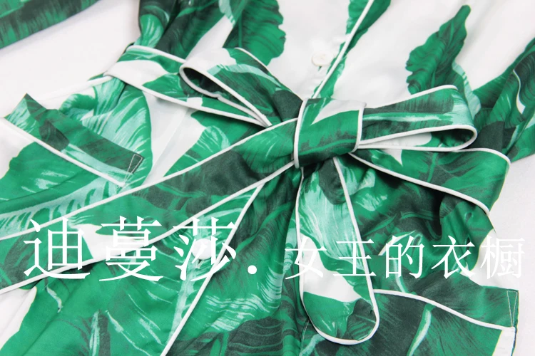 Runway 2018 autumn and winter new banana leaf print suit female suit collar pajamas coat jacket + straight pants two sets