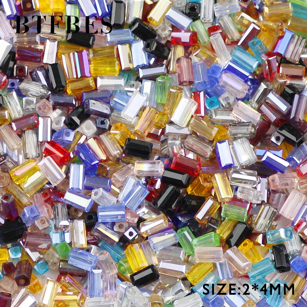 BTFBES Austrian Rectangle Crystal Beads 2*4mm 99pcs Square Glass Loose Bead for Jewelry Bracelet Necklace Making DIY Accessories