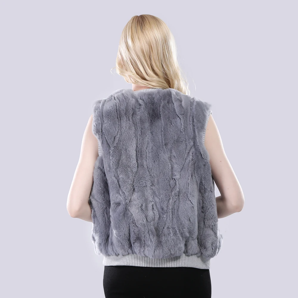 Outono inverno moda menina 100% genuíno rex pele de coelho colete natural quente rex coelho pele gilet feminino real pele sem mangas jaqueta