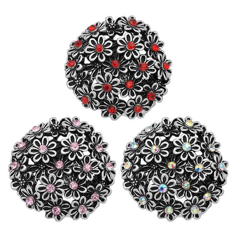 New KZ3148 Beauty colorful flowers Round 24MM snap buttons Stereo flowers fit 18mm snap bracelet jewelry wholesale