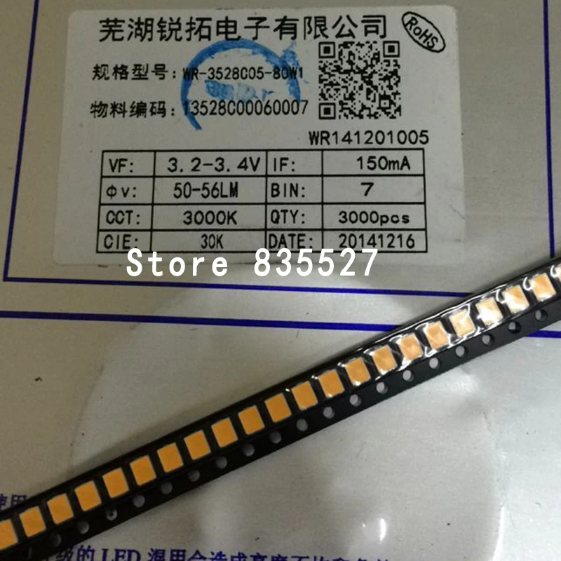 

3000pcs/lot 150MA 55-56LM LED lamp beads nature white / warm white / cool white SMD 2835 0.5W Copper stents light emitting diode