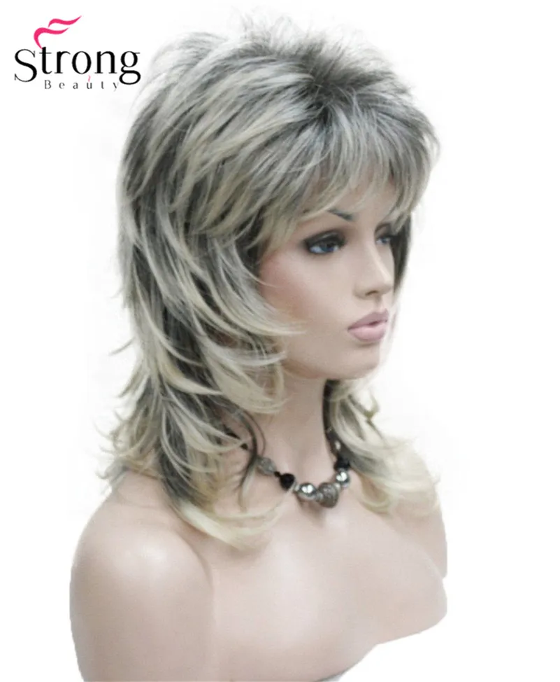 

StrongBeauty 16" Long Fluffy Shag Wig for Women Long Ombre Blonde Fluffy Shag Perm-a-Teased Full synthetic Wig Women's Wigs