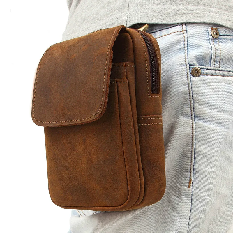 

Real Leather Men Multifunction Design Small Waist Bag Man Fanny Pack Belt Pack Cigarette Case For Phone Pouch Bolso