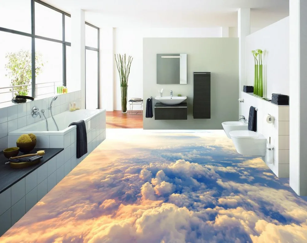 

3d floor painting wallpaper High-altitude clouds 3D flooring pvc self-adhesive wallpaper 3d flooring