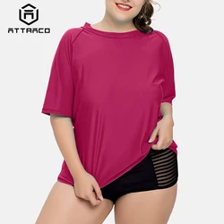 Attracko Rashguard strój kąpielowy damskie koszule z krótkim rękawem UPF 50 + stroje kąpielowe damskie Plus Size ochrona przed promieniowaniem UV wysypka straż plażowa