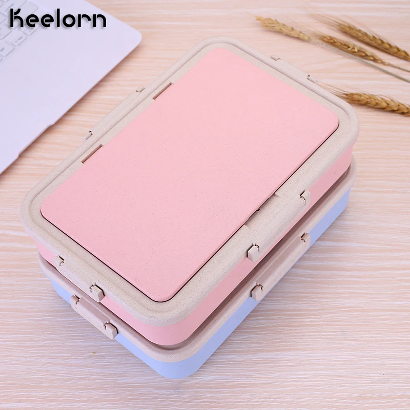 Keelorn Wheat Straw Plastic Student Leak-proof Lunch Box Portable Insulation Children Cartoon Tableware Lunch Box