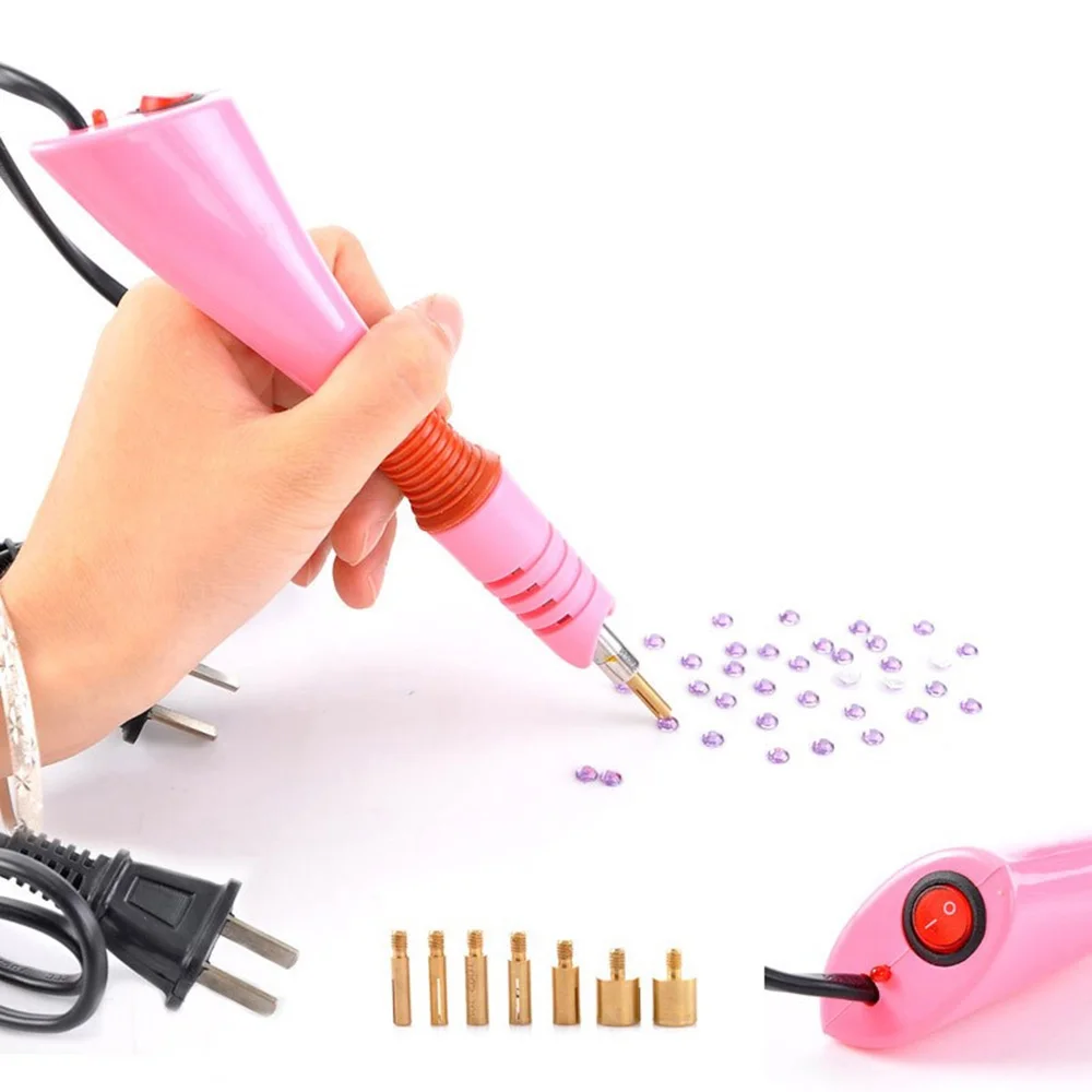 

Fast Heated Hotfix Rhinestone Pink Choice Hot Fix Applicator Iron-on Wand Heat-fix Tool Gun 7 Tips Garment Beads Dropshipping