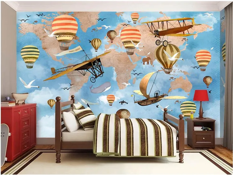 

Custom 3d wallpaper hand-painted high-definition travel around the world spacecraft balloon children's room Home wall Decor Wall