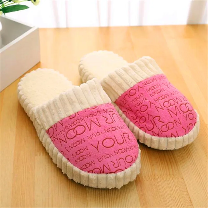 Autumn And Winter Letter Slippers Stitching To Keep Warm Indoor And Outdoor Non-Slip Suede Soft Bottom Cotton Slippers	H211