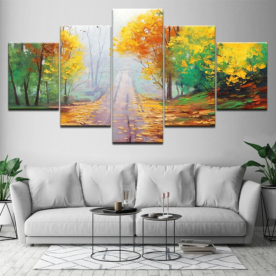 Late autumn trail 5 Piece Wallpapers Art Canvas Print modern Poster Modular art painting for Living Room Home Decor