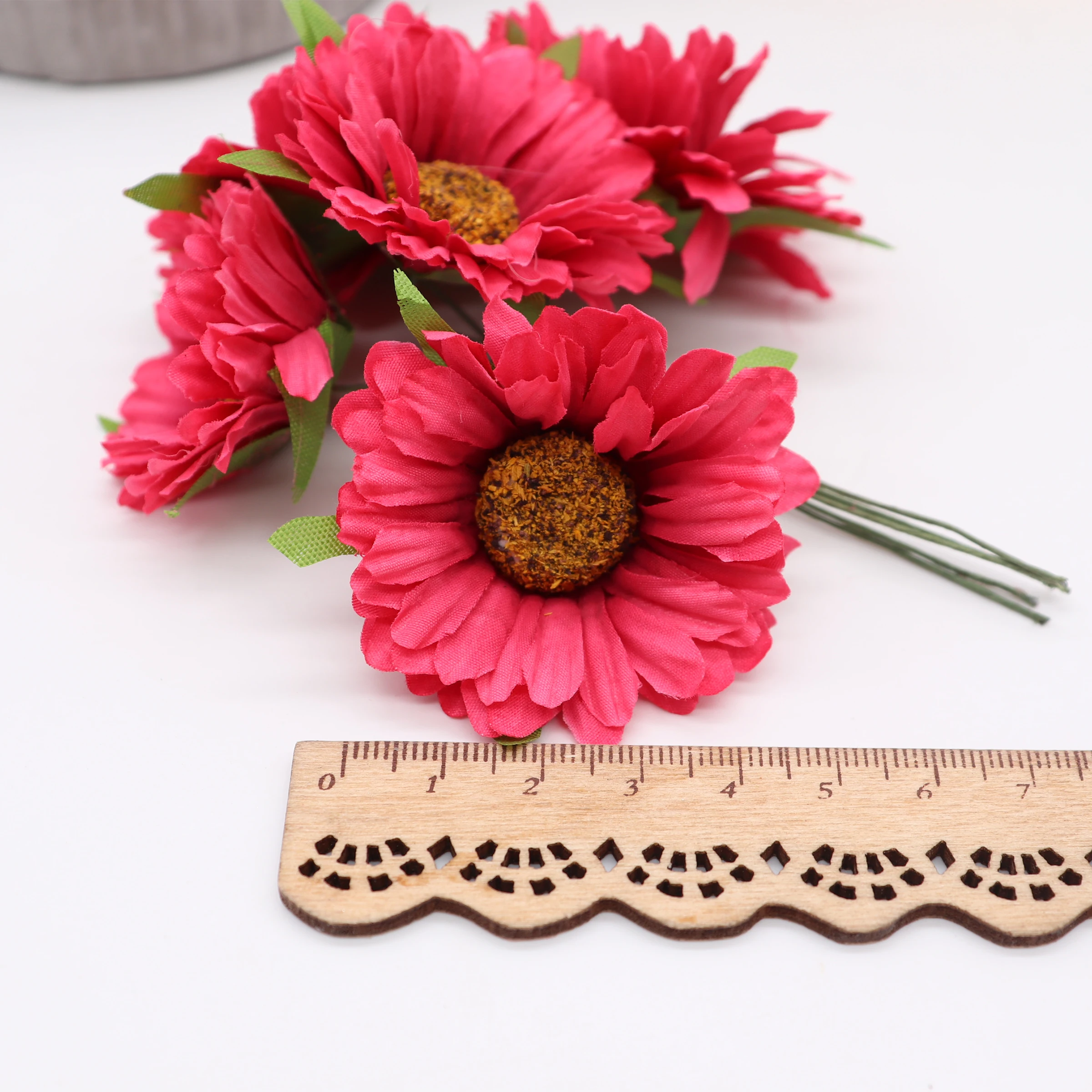 6pcs handmade gerbera fashion home garden bride diy wreath material wedding banquet decoration artificial flower scissors crown