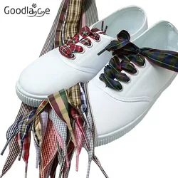 Hot Sale 25 mm Wide Flat Plaid Cotton Shoe Lace Ribbon Shoelaces for Sneaker Sport Shoes