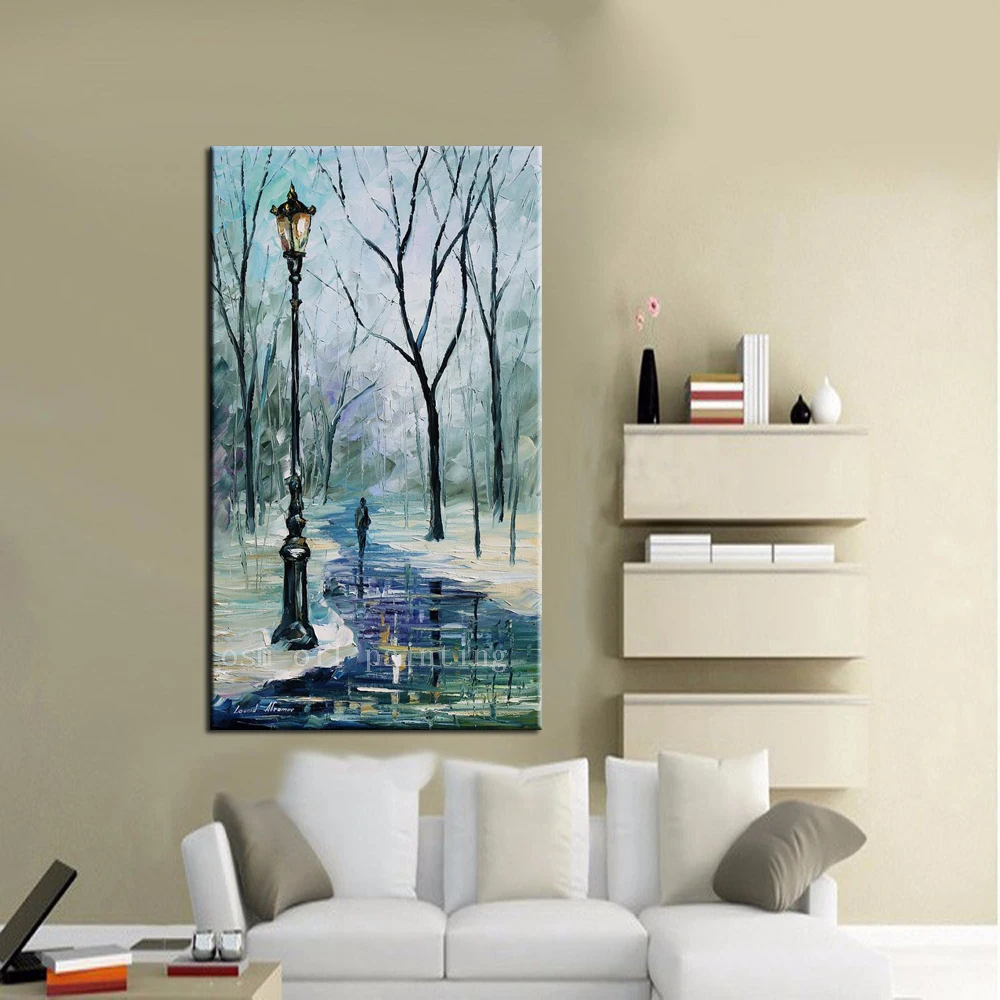 Handmade Modern Abstract Art Work Palette Knife Winter Alley Impressionism Oil Painting On Canvas Unique Christmas Gift Picture