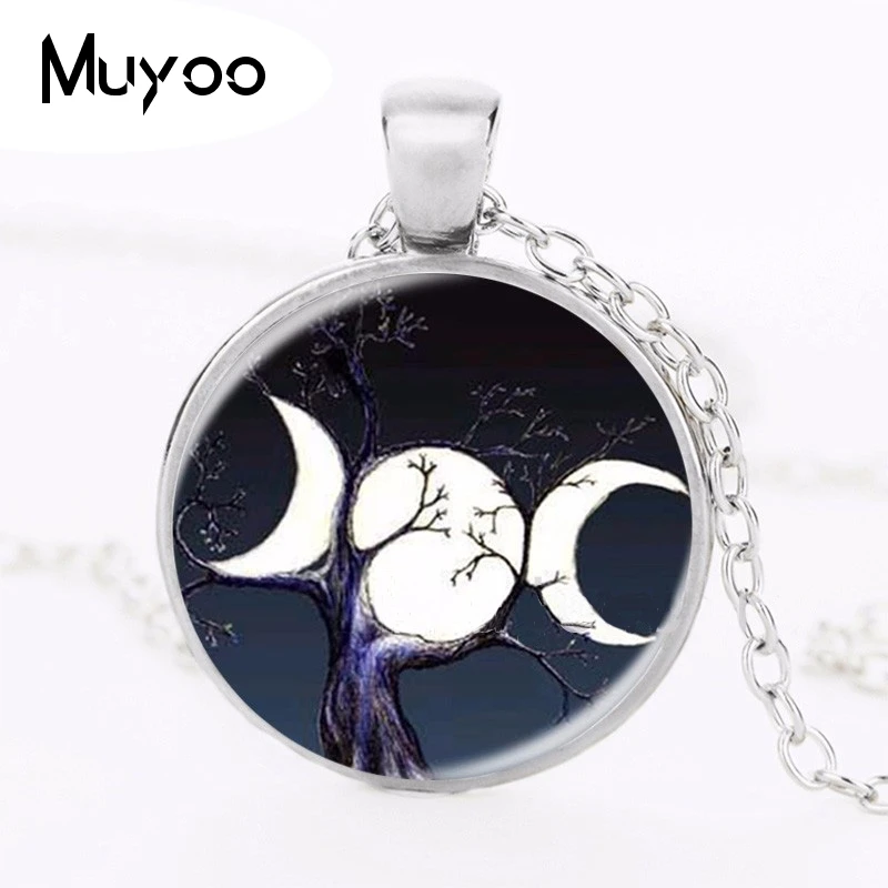 Newest 2017 Triple Moon Goddess Pendant Witchcraft Jewelry Moon Goddess Necklaces Glass Dome Choker Necklace Moon Jewelery HZ1