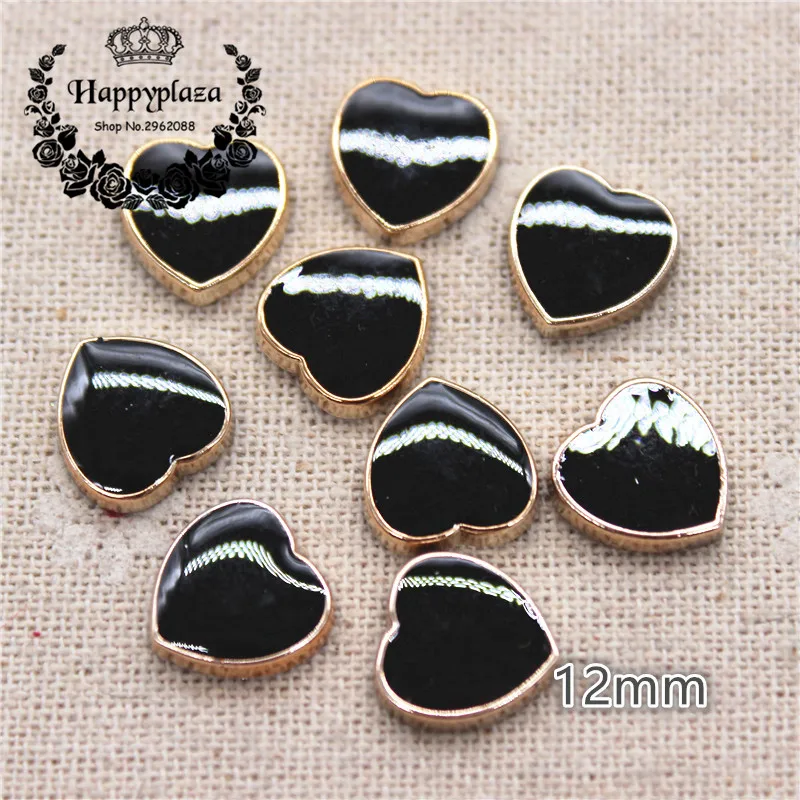 50PCS 12mm white/Black/Red Enamel Heart Golden Rim Plastic Flatback Button DIY Decoration Jewelry/Craft Scrapbook Accessories