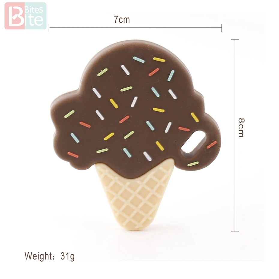 Bite Bites 1pc Silicone Ice Cream Teether BPA Free Silicone Accessory Nylon Rope Cream Chocolate Baby Shower Gift Baby Teether