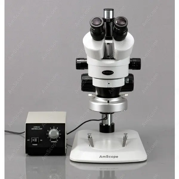 Тринокулярный стереомикроскоп AmScope Zoom 7X-45X + сверхмощный 80-светодиодный кольцевой светильник + 1,3-мегапиксельная камера USB 2.0 на подставке