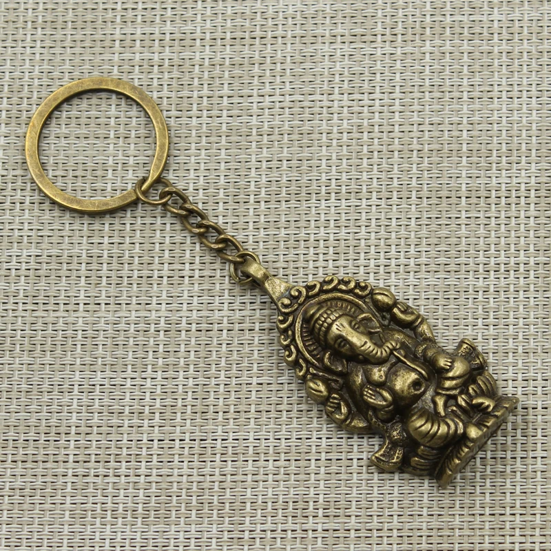 New Fashion Keychain 62x32mm Ganesha Buddha Elephant Pendants DIY Men Jewelry Car Key Chain Ring Holder Souvenir For Gift