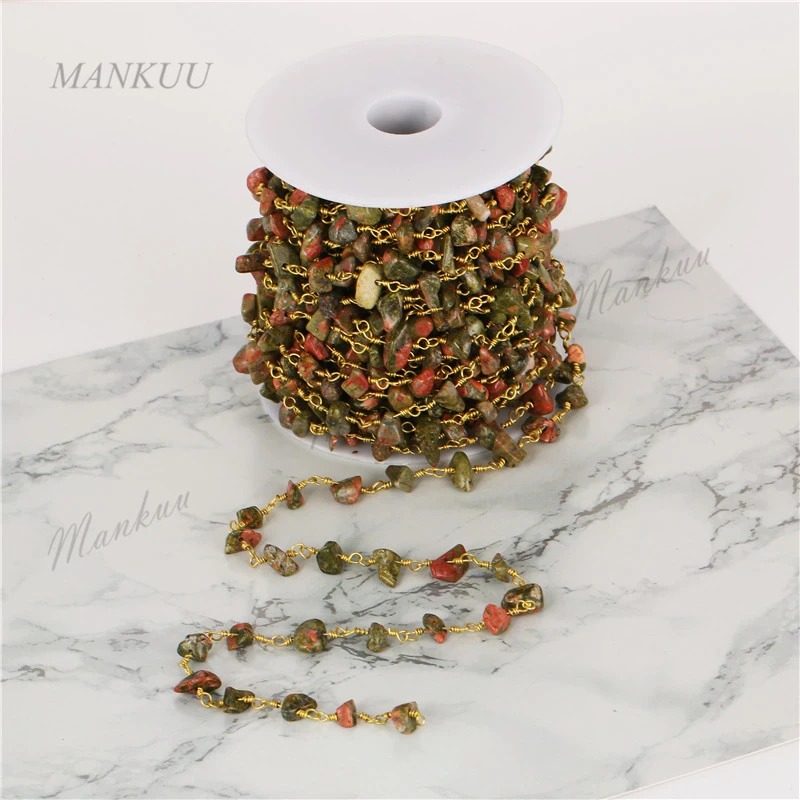 DIY 5M Faceted Unakite Natural Stone Beads for Necklace Jewelry Making Wire Wrapped Beaded Chain Irregular Jadee Rosary Chain