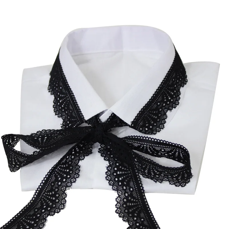 Jaderic 2018 New Fashion White Fake Collar for Women with Black Lace Bow Ties Women New Dickey Collar Detachable Collar