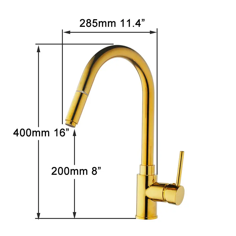 JIENI Golden Plated Swivel Pull Out Kitchen Faucet Deck Mount 1 Handle Tap Polished Single Hole Kitchen Rotated Basin Mixer Tap