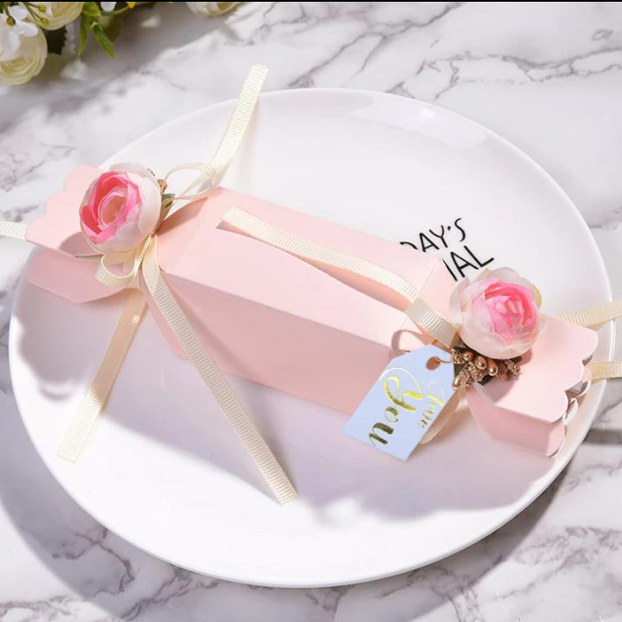 50pcs/30pcs Pink Red Color Wedding Gift Box Candy Box  Chocolate Boxes Guests Favor Box With Flower And Ribbon