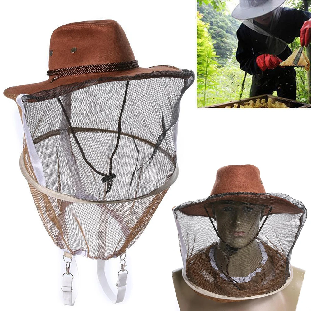 Beehive Beekeeping Cowboy Hat Mosquito Bee Insect Net Veil Head Face Protector Beekeeper Equipments