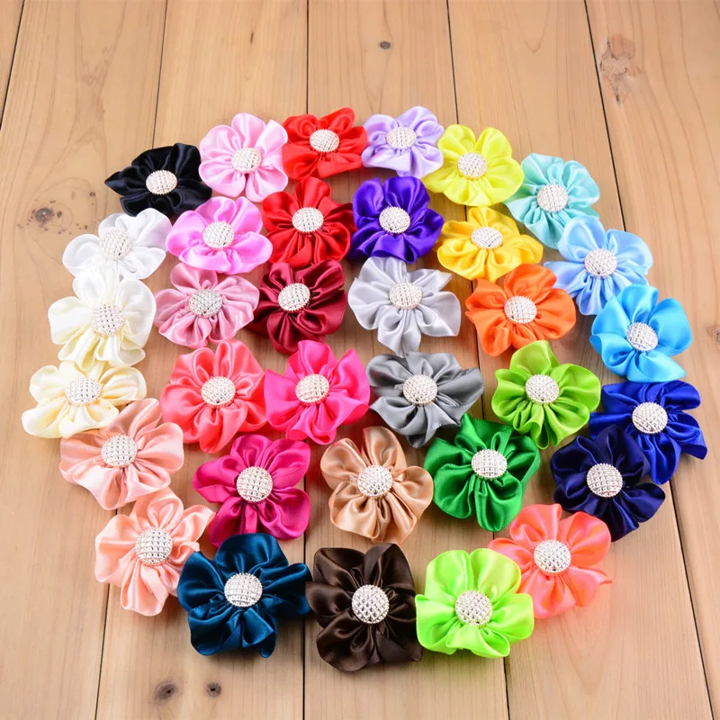 34 pcs/lot , 2 inch Satin Ribbon Flower DIY Hair Accessories