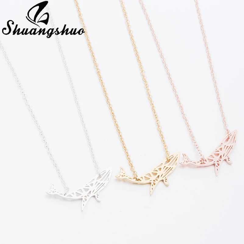 Shuangshuo Cute Origami Whale Necklace Animal Necklace Fish Necklaces & Pendants Chokers Necklaces for Women