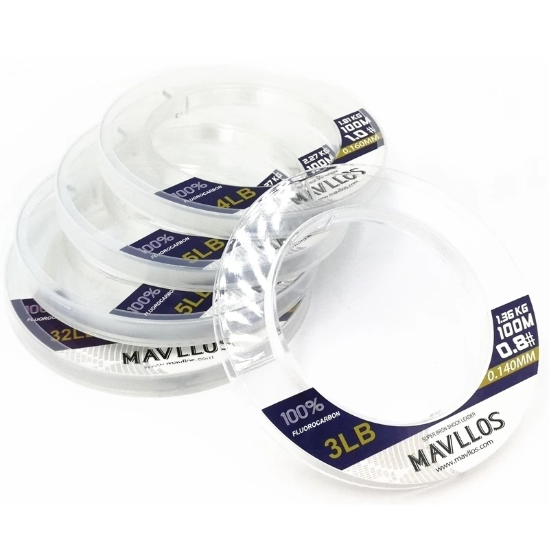 Mavllos 100% Fluorocarbono Línea de Pesca de La Carpa 50 M 100 M Super Strong Línea de Monofilamento de Fibra De Carbono Agua Salada Pesca Con Mosca