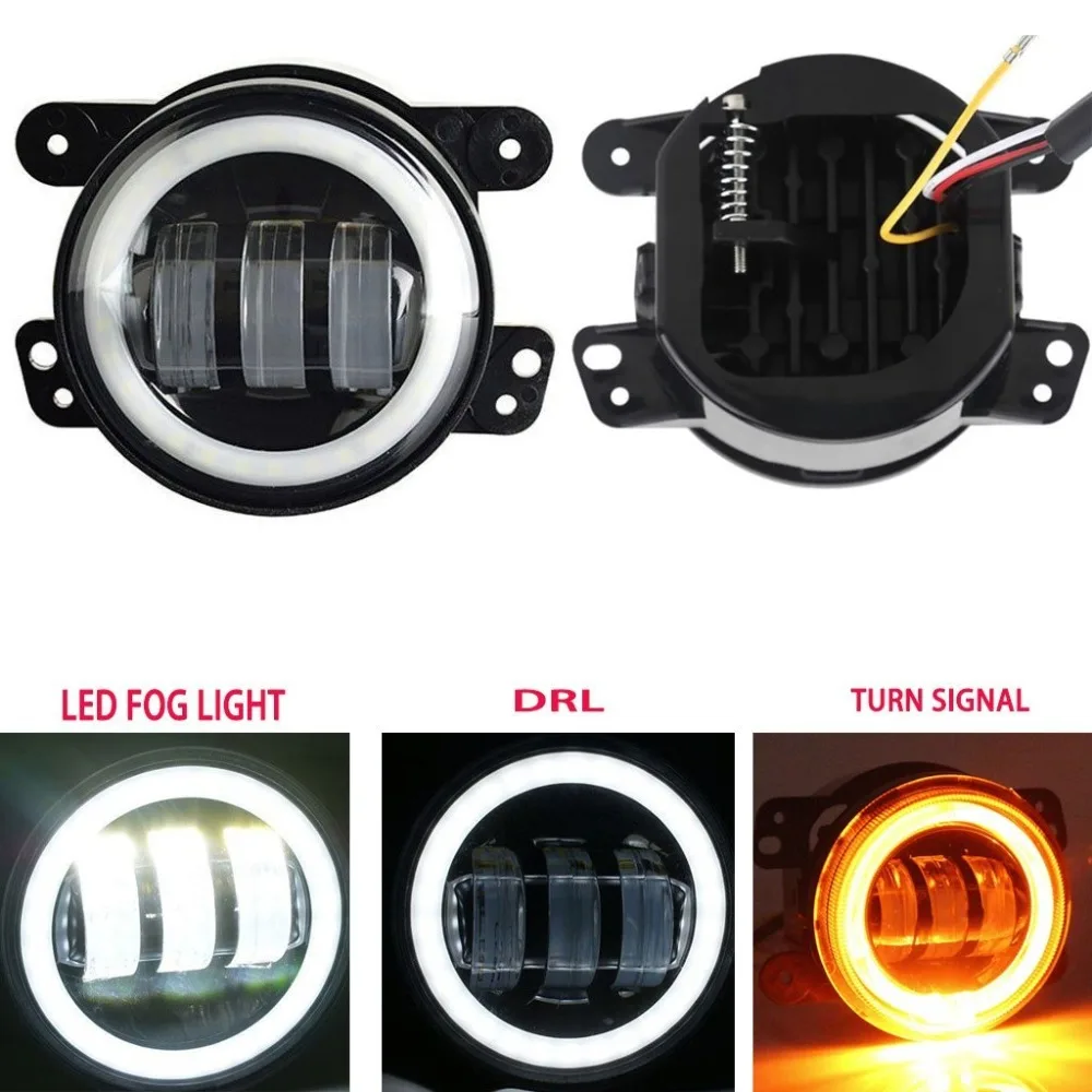 For Jeep Wrangler JK LJ TJ Dodge  Journey Magnum ATV 60W 4 Inch LED Passing Fog Lights White DRL Amber Turn Signal Lamp