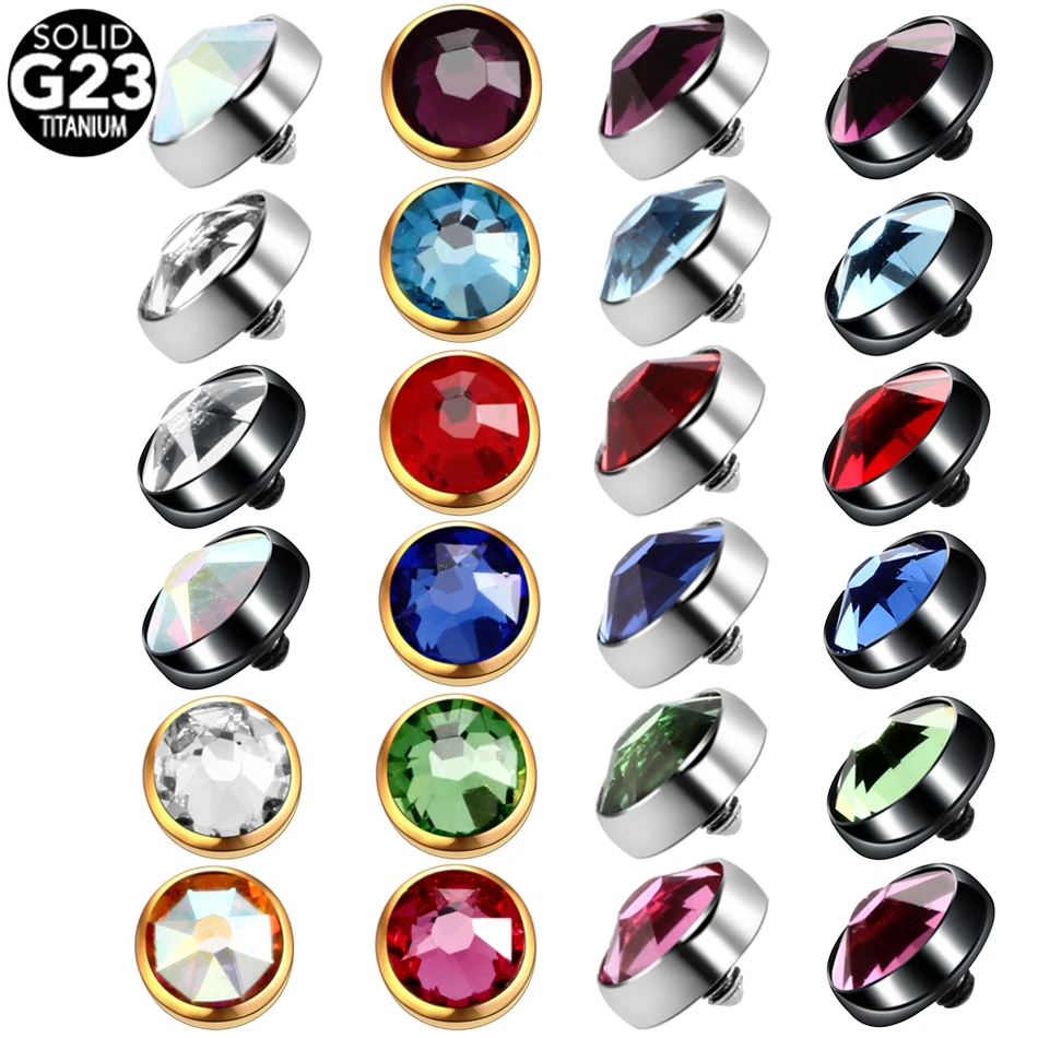 1PC G23 Titanium Dermal Anchor Top Threading Skin Diver Dermal Anchor Crystal Top Piercings Micro Dermal Piercings Body Jewelry