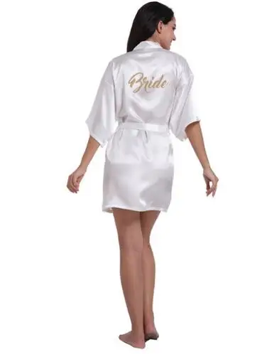 

RB91 2017 Fashion Silk Bride of Mother Robe with Gold Letter Sexy Women Short Satin Wedding Kimono Sleepwear Get Ready Robes