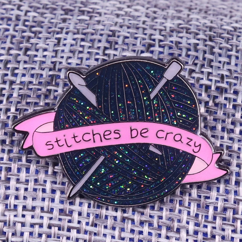 Yarn enamel pin stitches be crazy brooch knitting crochet badge creative knitters flair jewelry cute glitter craft accessory