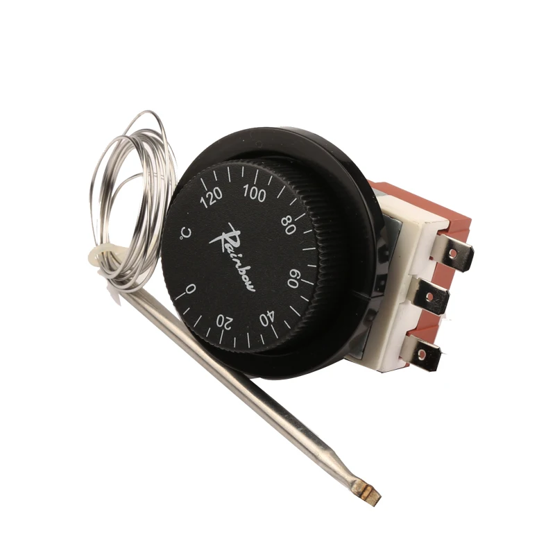 0-120°C Korea Rainbow Capillary Adjustable Thermostat - 3 pin Tempering Switch 3-feet Temperature Controller for Frier TS-120SR