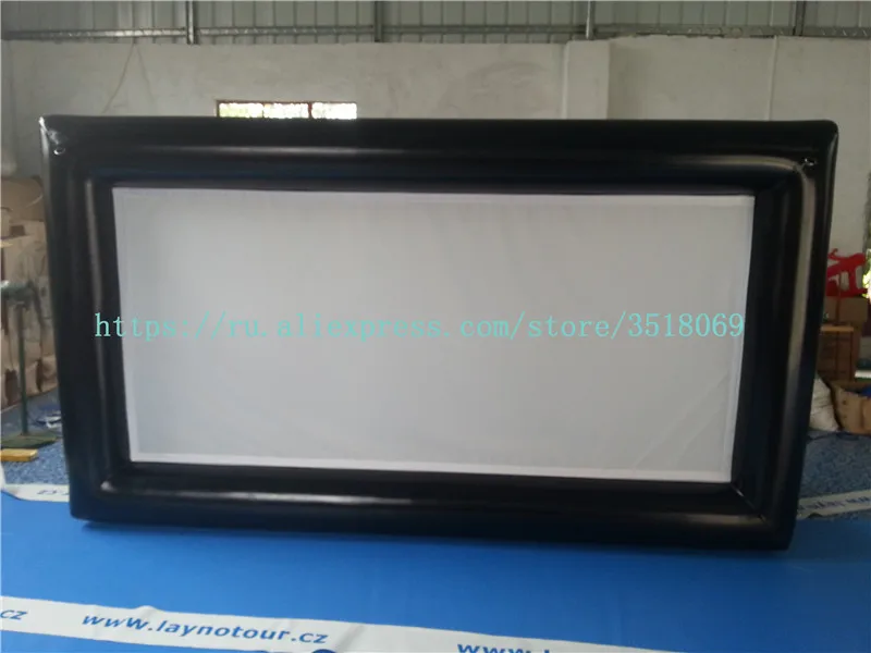 For outdoor and home use, portable, mobile, inflatable movie screen, equipped with inflating pump.