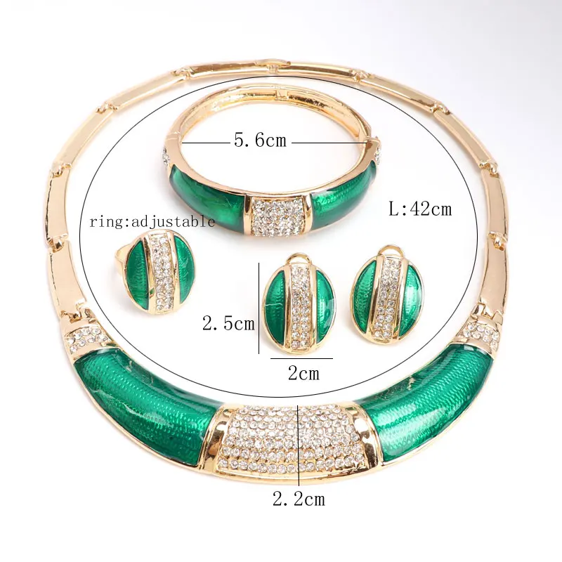 Hot sale Full Rhinestone Green african beads jewelry set wedding Party dress accessories fashion costume Necklace jewelry sets