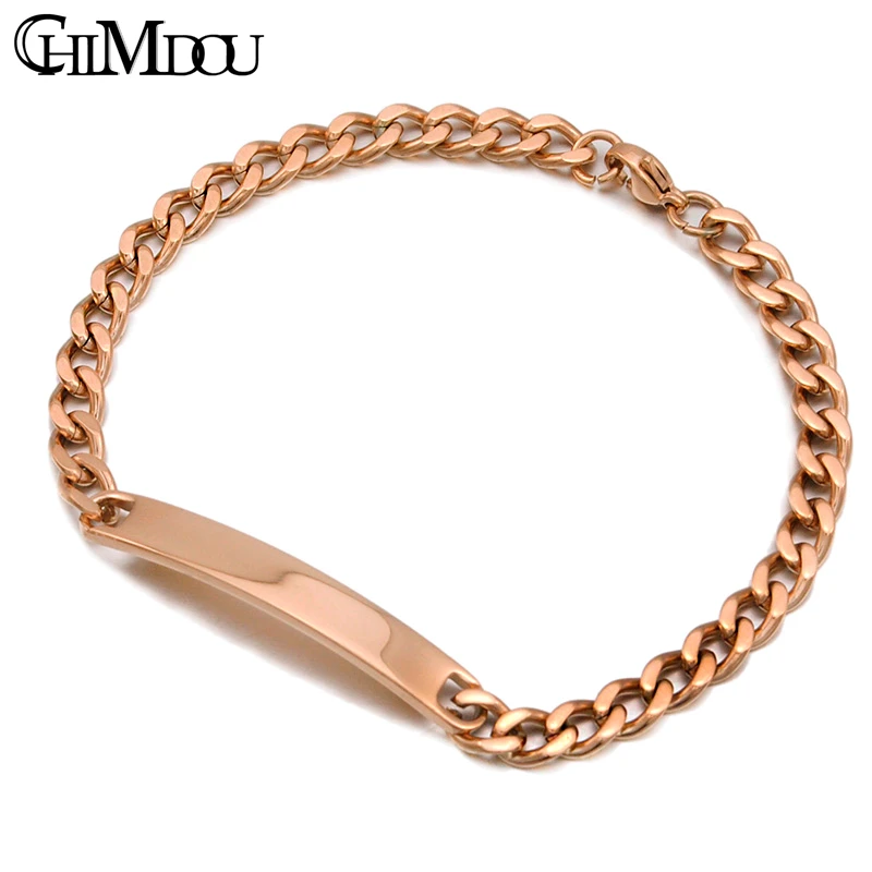 CHIMDOU Silver Color Stainless Steel Bracelet Women Jewelry Curb Chain Blank ID Bracelet Fashion Jewellery AB143