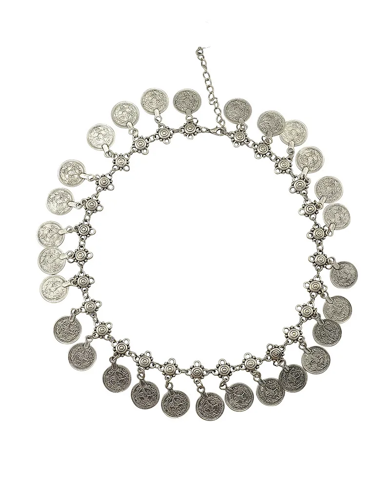 Vintage Silvery Golden Coins Necklace Boho Gypsy Turkey Beach Afghan Ethnic Tribal Festival Collar India Oxidised Female Jewelry